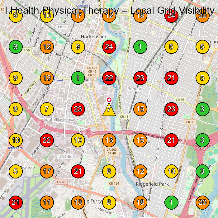 I Health Physical Therapy Physical Therapy Clinic GeoGrid ranking map for Hackensack NJ